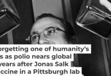 Dr. Jonas Salk displays his polio vaccine, which he developed in a University of Pittsburgh laboratory. Bettmann/Bettmann Collection via Getty Images